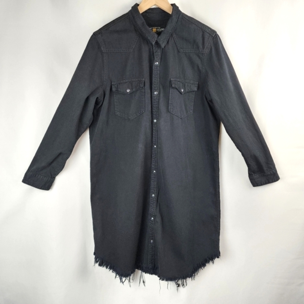 Lucky Brand Black Distressed Denim Shirt Dress